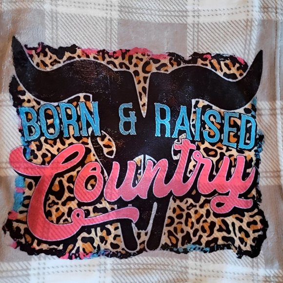 Born Raised Country Western Gray Plaid Throw Blanket - Picture 2 of 2